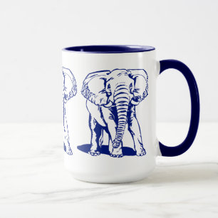 Cute Navy Blue Elephant Line Drawing Mug