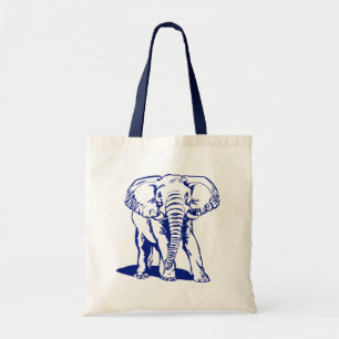 Cute Navy Blue Elephant Line Drawing Tote Bag