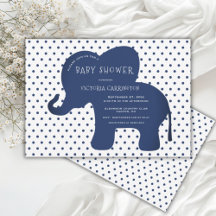 Cute Navy Blue Elephant Polkadot Baby Shower 