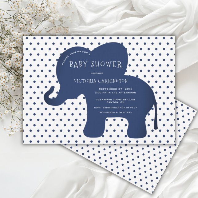 Cute Navy Blue Elephant Polkadot Baby Shower  Invitation (Creator Uploaded)