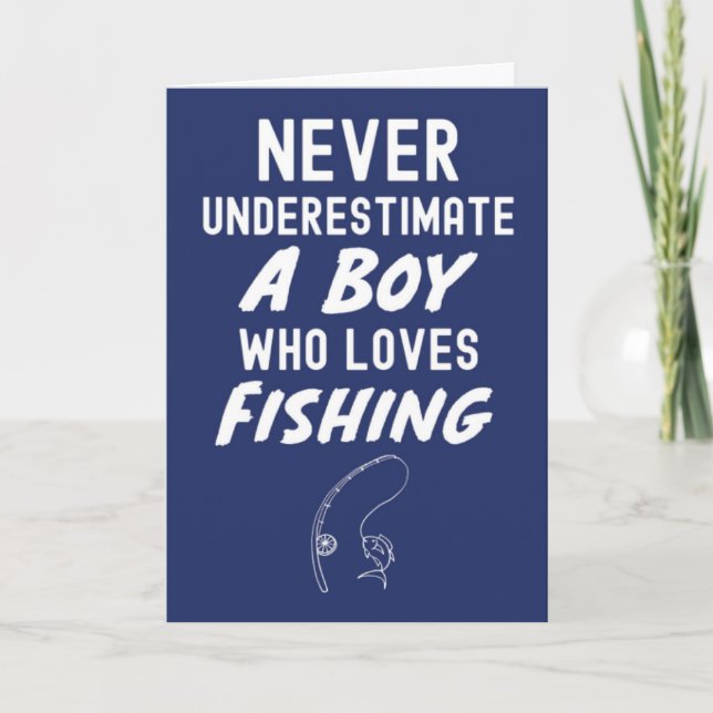 Cute Navy Blue Fishing Cards For Baby Boys Kids (Front)