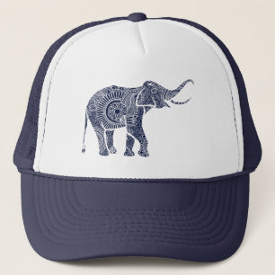Cute Navy Blue Floral Elephant Trucker Hat