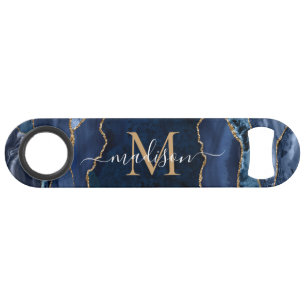 Cute Navy Blue Gold Glitter Agate Geode Monogram