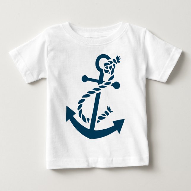 Cute Navy Blue Nautical Boat Anchor Illustration Baby T-Shirt (Front)