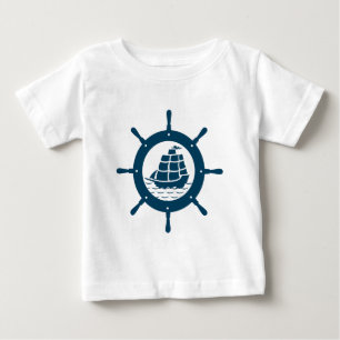 Cute Navy Blue Nautical Boat Wheel Illustration Baby T-Shirt