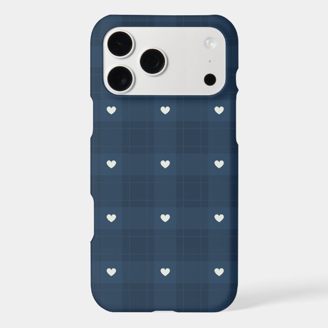 Cute Navy Blue Plaid With Hearts Seamless Pattern (Back)
