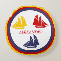 Cute Navy Blue Red Yellow Sailboat Stripe nautical