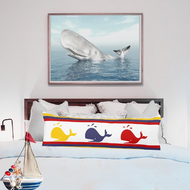 Cute Navy Blue Red Yellow WHALE  Striped  Body Cushion (Creator Uploaded)