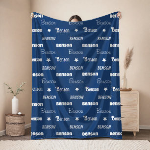 Cute navy blue repeating name personalised fleece blanket