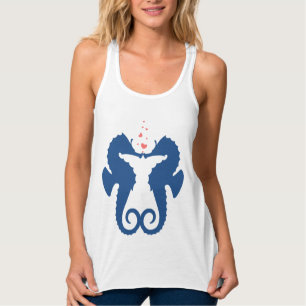 Cute Navy Blue Sea-Horses In Love Singlet