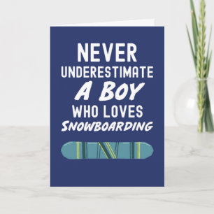 Cute Navy Blue Snowboarder Cards For Boys Kids