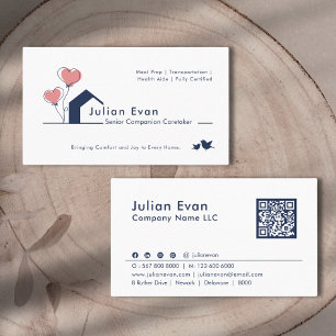 Cute Navy blue White House Logo Senior Caregiver Business Card