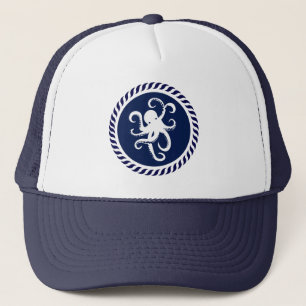 Cute Navy Blue & White Octopus Trucker Hat