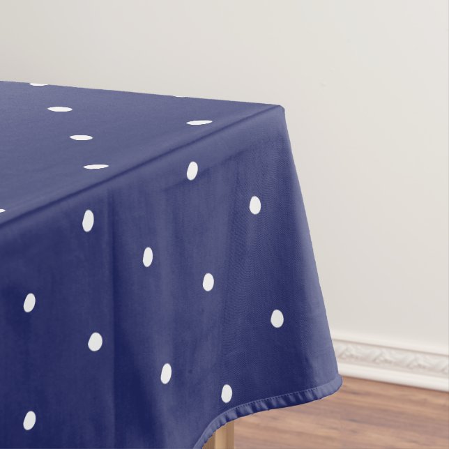 Cute navy blue white polka dots pattern elegant tablecloth (In Situ)