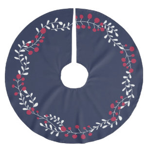 Cute navy blue winter berries wreath Christmas Brushed Polyester Tree Skirt