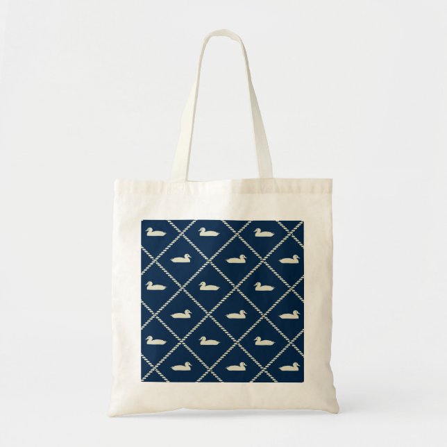 Cute Navy Duck and Rope Tote Bag (Front)