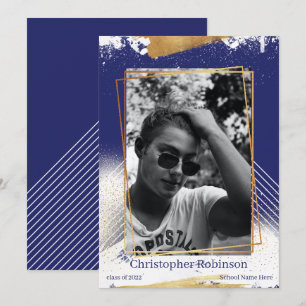 Cute Navy & Gold Framed Graduation Announcement