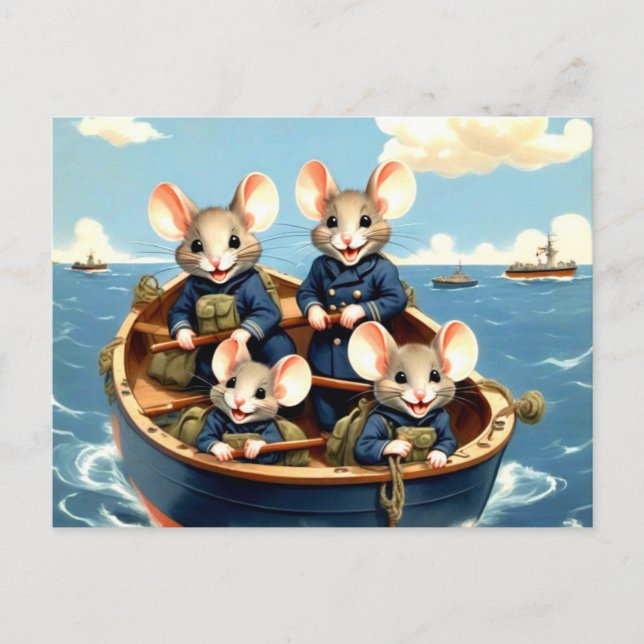 Cute Navy Mice in Boat Postcard (Front)