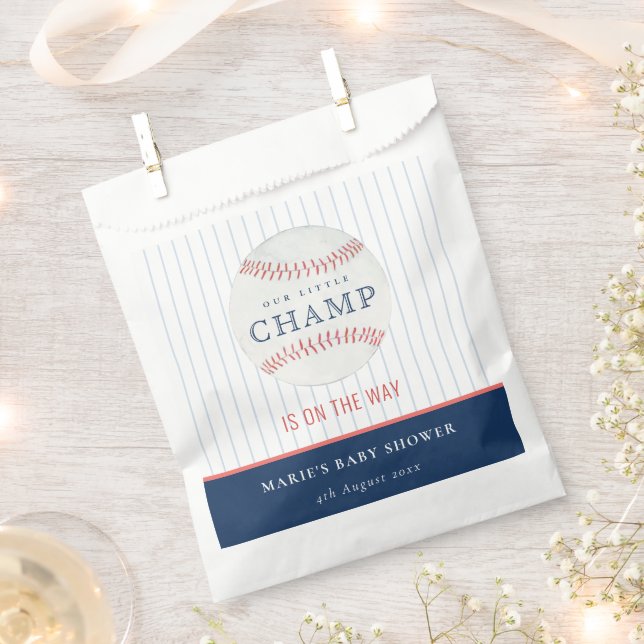 Cute Navy Our Little Champ Baseball Baby Shower Favour Bags (Clipped)
