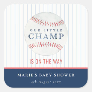 Cute Navy Our Little Champ Baseball Baby Shower N Square Sticker