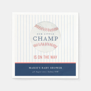 Cute Navy Our Little Champ Baseball Baby Shower Napkin