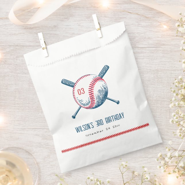 Cute Navy Red Baseball Bat Star Kids Birthday Favour Bags (Clipped)