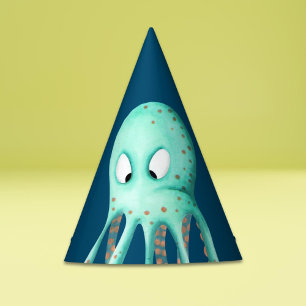 Cute Navy Turquoise Octopus Party Hat