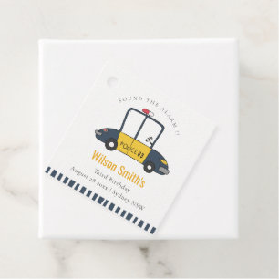 Cute Navy Yellow Police Car Kids Any Age Birthday Favour Tags