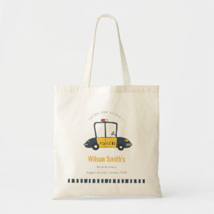 Cute Navy Yellow Police Car Kids Any Age Birthday Tote Bag
