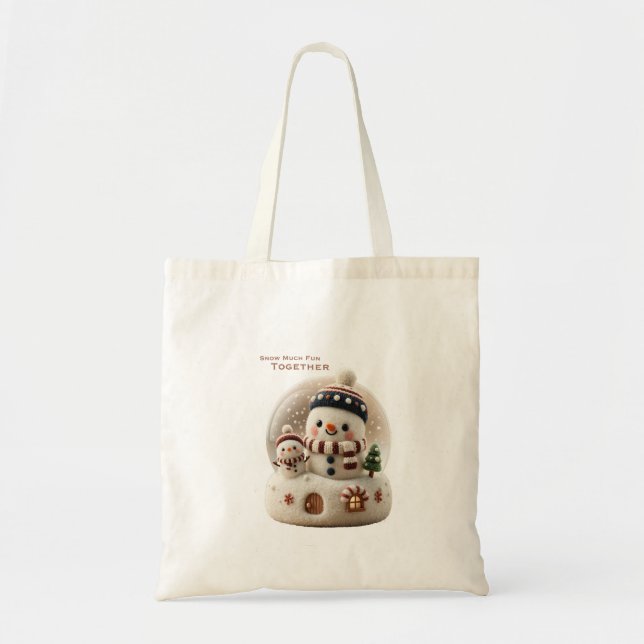Cute Needle Felted Snowman Snow Tote Bag (Front)