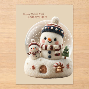 Cute Needle Felted Snowman Snowglobe Acrylic Invitations