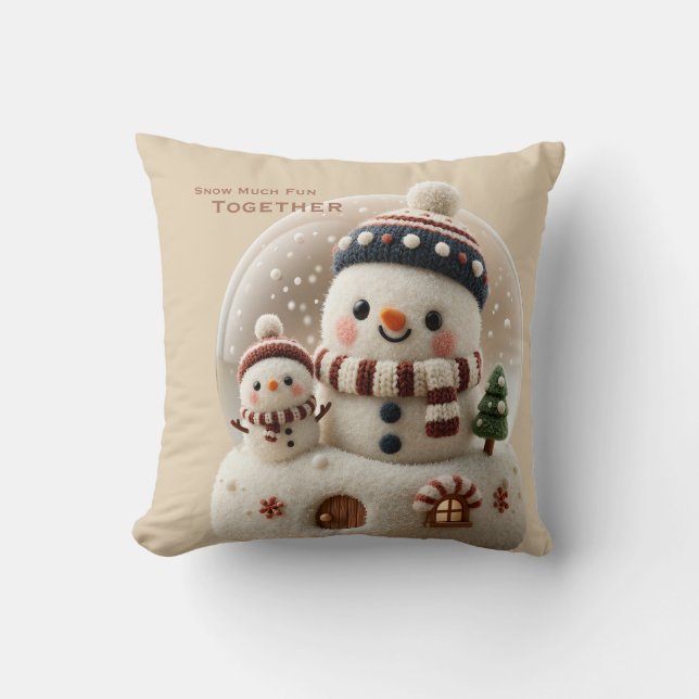 Cute Needle Felted Snowman Snowglobe Cushion (Front)