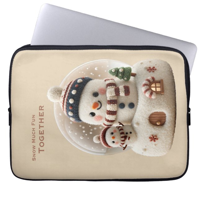 Cute Needle Felted Snowman Snowglobe Laptop Sleeve (Front)