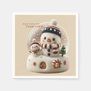 Cute Needle Felted Snowman Snowglobe Napkin