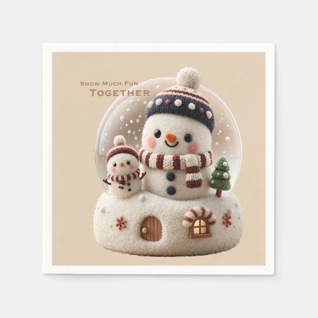 Cute Needle Felted Snowman Snowglobe Napkin (Front)