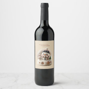 Cute Needle Felted Snowman Snowglobe Wine Label