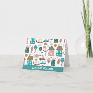 Cute Neighbourhood and Cars Personalised Stationer Note Card
