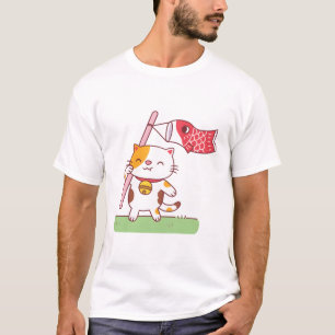 Cute Neko Cat and Koinobori Carp Streamer  T-Shirt
