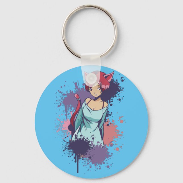 Cute Neko Girl  Key Ring (Front)