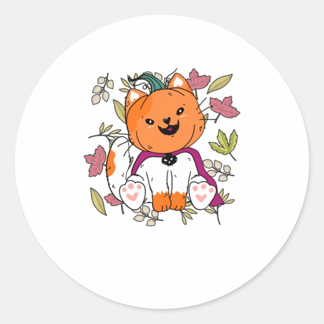 Cute Neko Kitten Pumpkin Mask  Funny Hallowe Classic Round Sticker (Front)