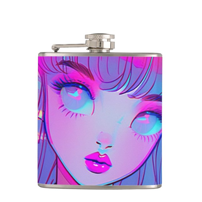Cute Neon Anime Girl Flask (Front)