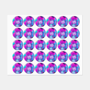 Cute Neon Anime Girl Labels