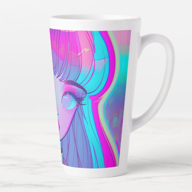 Cute Neon Anime Girl Latte Mug (Right)