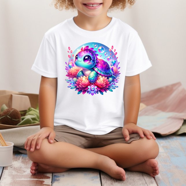 Cute Neon Baby Sea Turtle Illustration T-Shirt (Creator Uploaded)