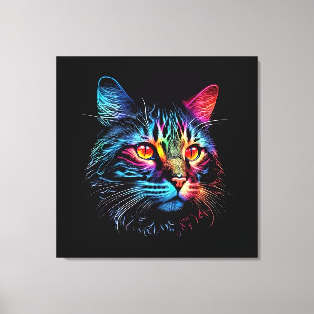 Cute Neon Cat Canvas Print (Front)