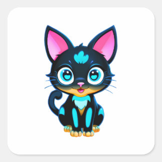 Cute Neon Cat Square Sticker