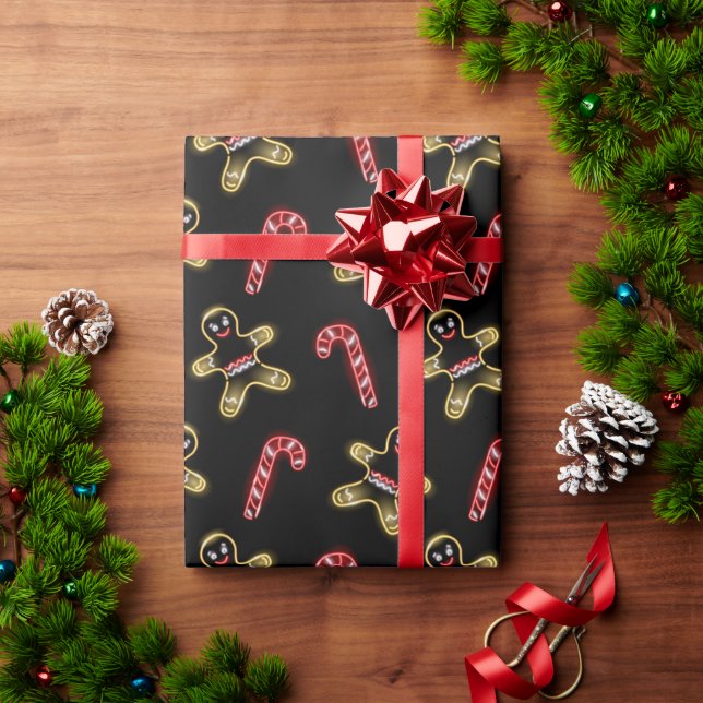 Cute Neon Gingerbread Candy Cane Wrapping Paper (Holiday Gift)