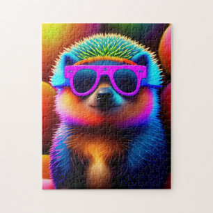 cute neon glasses hedgehog animal sunglasses funny jigsaw puzzle