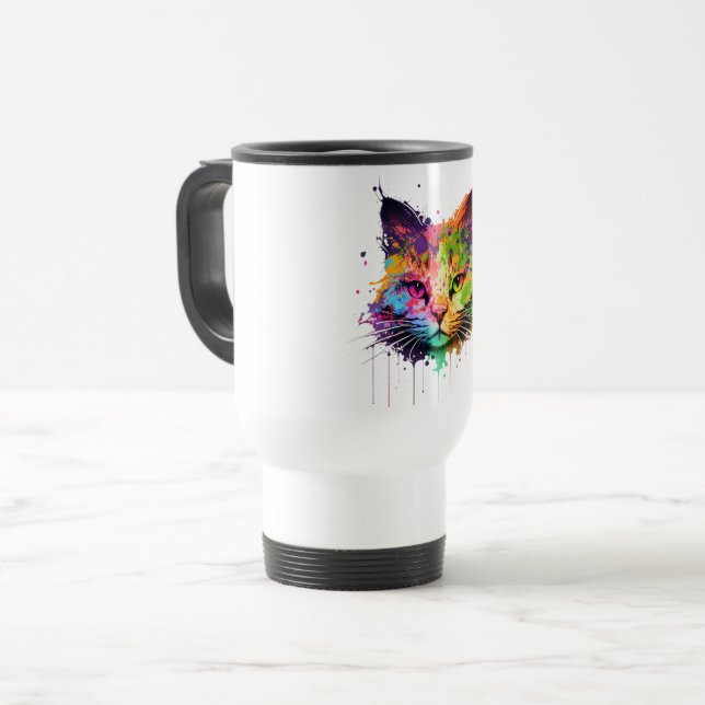 Cute Neon Ink Cat Coffee Mug (Front Left)