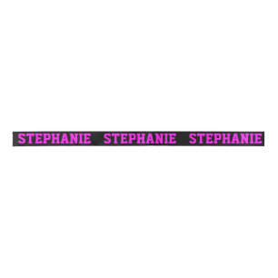 Cute Neon Pink & Black Custom Name Satin Ribbon